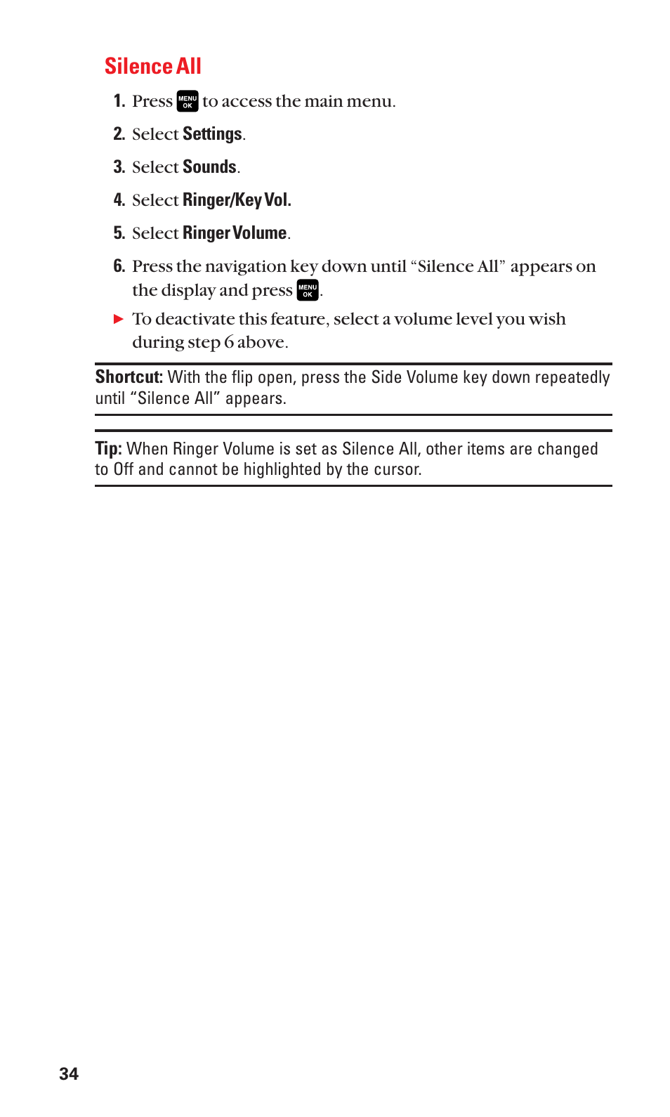 Silence all | Sanyo Katana Cell Phone User Manual | Page 42 / 151