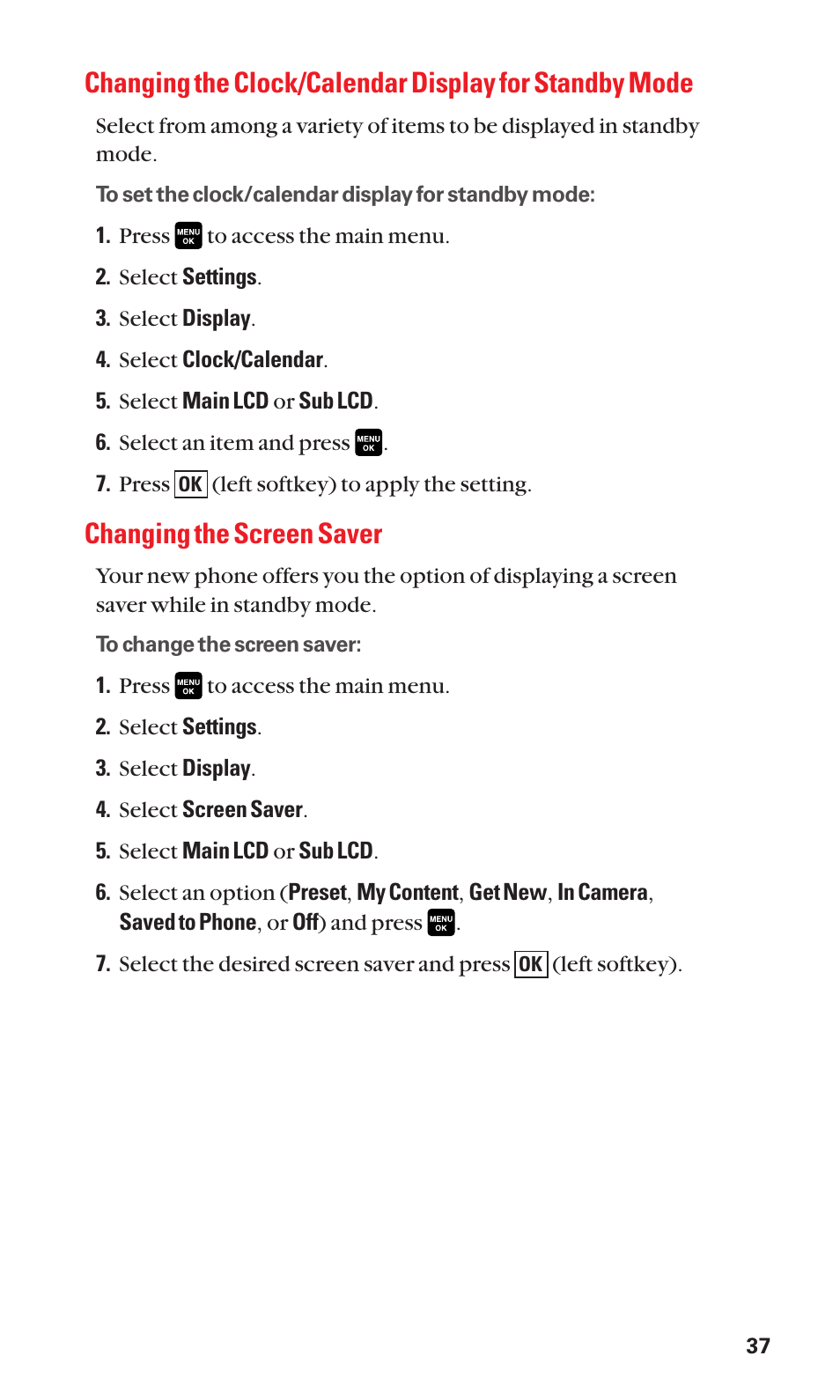 Changing the screen saver | Sanyo Katana Cell Phone User Manual | Page 45 / 151