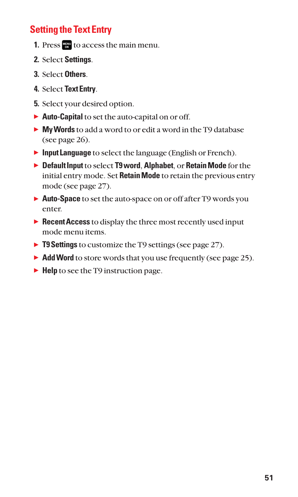 Setting the text entry, Auto-capital to set the auto-capital on or off, Help to see the t9 instruction page | Sanyo Katana Cell Phone User Manual | Page 59 / 151