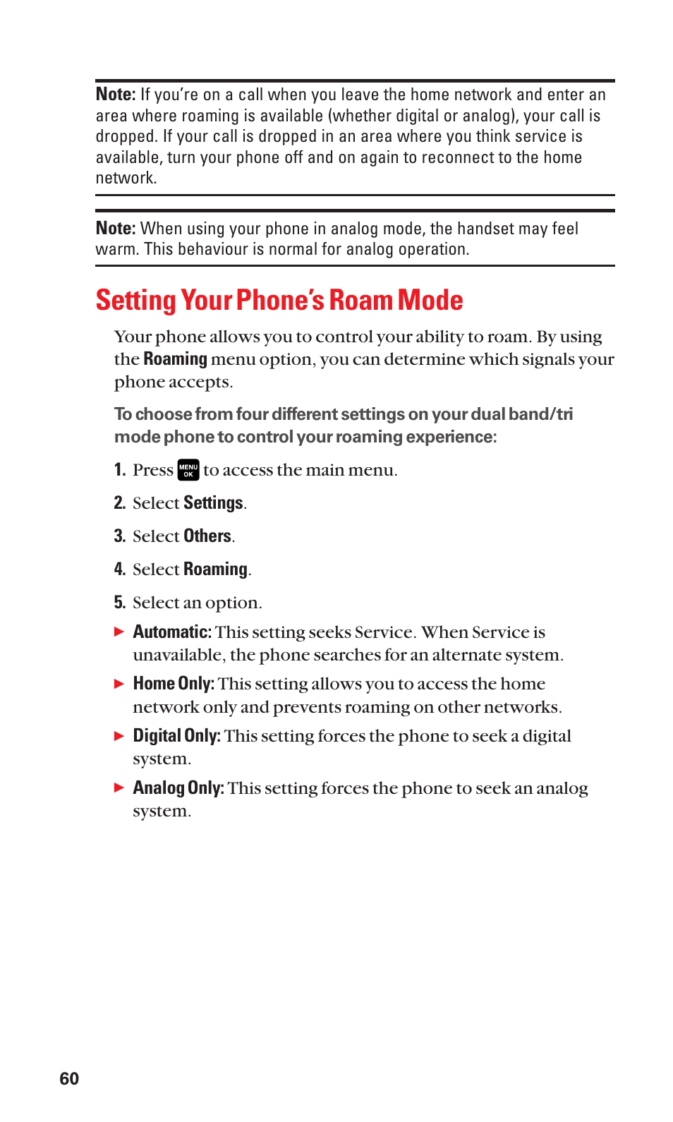 Setting your phone’s roam mode | Sanyo Katana Cell Phone User Manual | Page 68 / 151