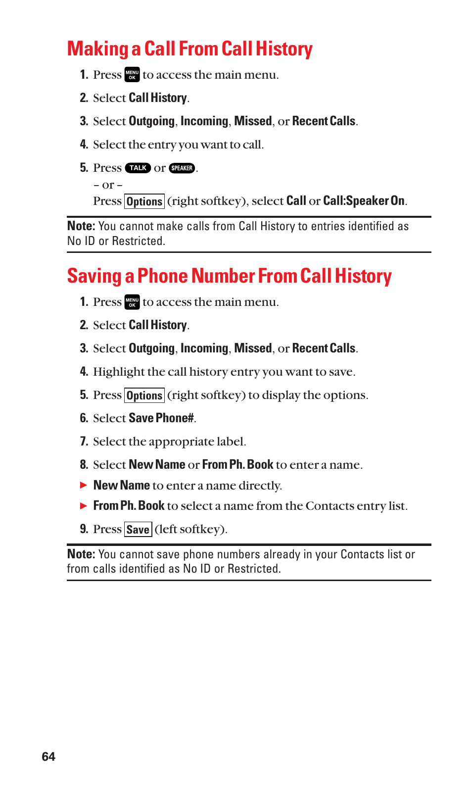 Making a call from call history, Saving a phone number from call history | Sanyo Katana Cell Phone User Manual | Page 72 / 151