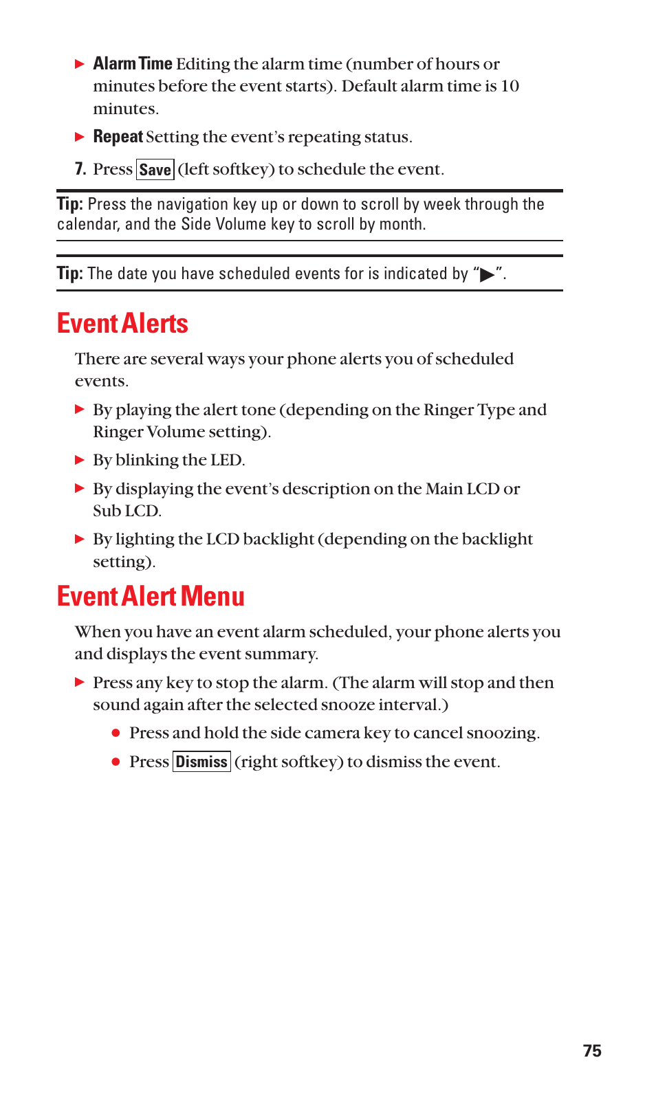 Event alerts, Event alert menu | Sanyo Katana Cell Phone User Manual | Page 83 / 151