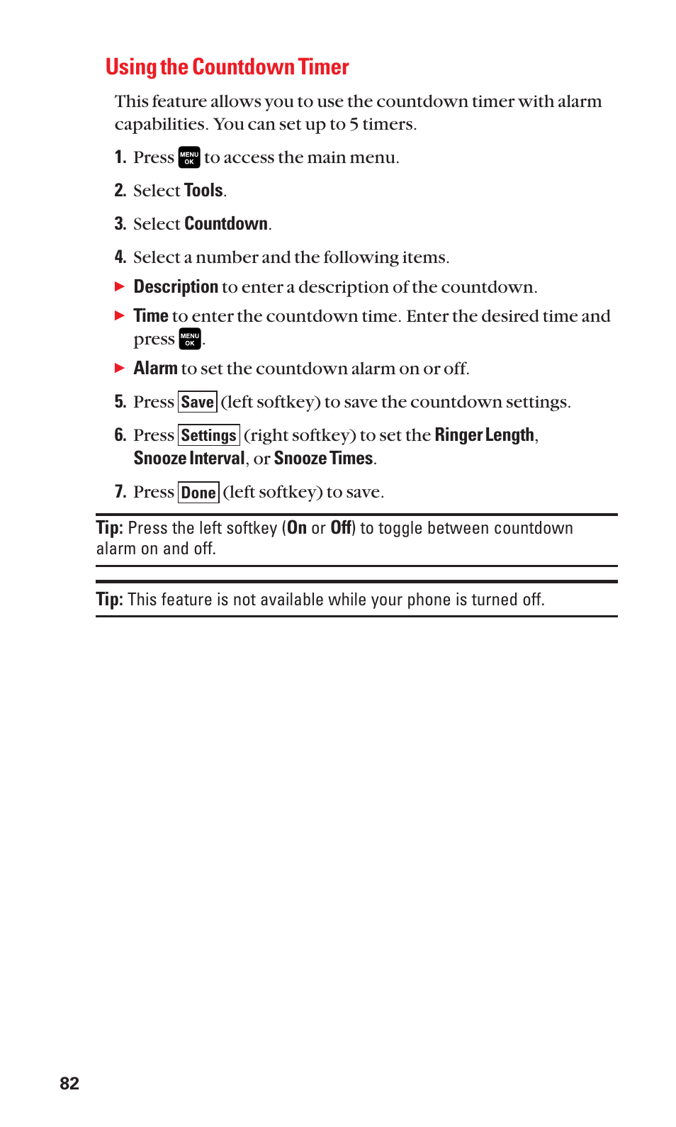 Using the countdown timer | Sanyo Katana Cell Phone User Manual | Page 90 / 151