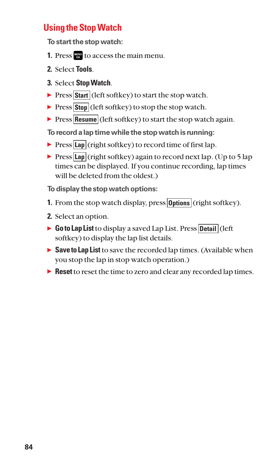 Using the stop watch | Sanyo Katana Cell Phone User Manual | Page 92 / 151