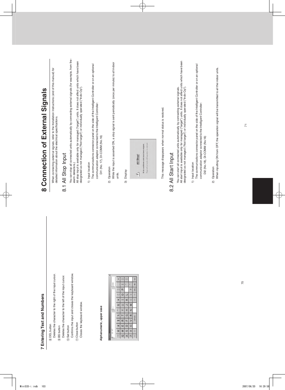 Intelligent controller (sha-kt256ba), Ll 3 to p )n pu t, Ll 3 ta rt pu t | Remote control functions | Sanyo CHX06052 User Manual | Page 121 / 190