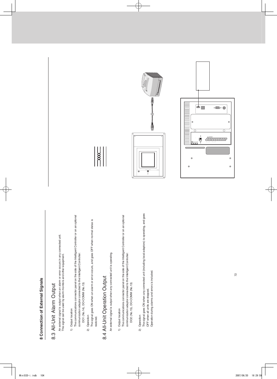 9p ri n ti n g, Intelligent controller (sha-kt256ba), Ll 5 ni t ! la rm ut pu t | Ll 5 ni t pe ra tio n / ut pu t, 1 preparation, 2 connection, Remote control functions | Sanyo CHX06052 User Manual | Page 122 / 190