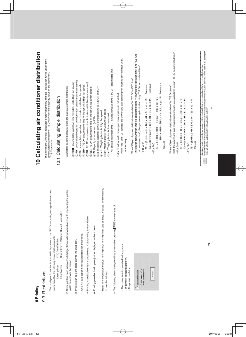 Intelligent controller (sha-kt256ba), 2 es tr ic tio ns, Al cu la tin g si m pl e di st rib ut io n | Remote control functions, 0 ri n ti n g | Sanyo CHX06052 User Manual | Page 123 / 190