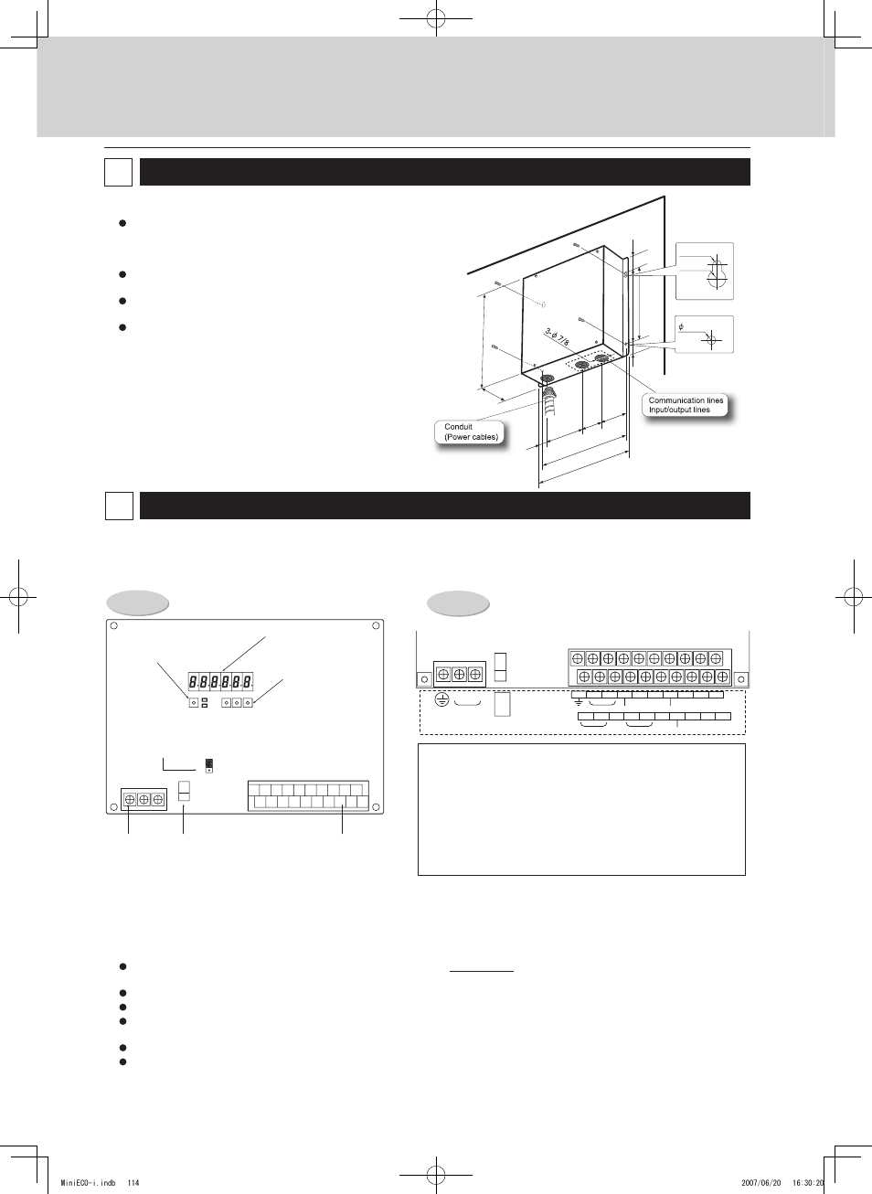 Installing, Wiring, Communication adaptor (sha-ka128aab) | Arrangement of the terminal board and switches, Basic wiring diagram, Wiring procedure, Remote control functions, 1) connecting the power supply, 2) connecting the communication line, Example using an intelligent controller ) | Sanyo CHX06052 User Manual | Page 132 / 190