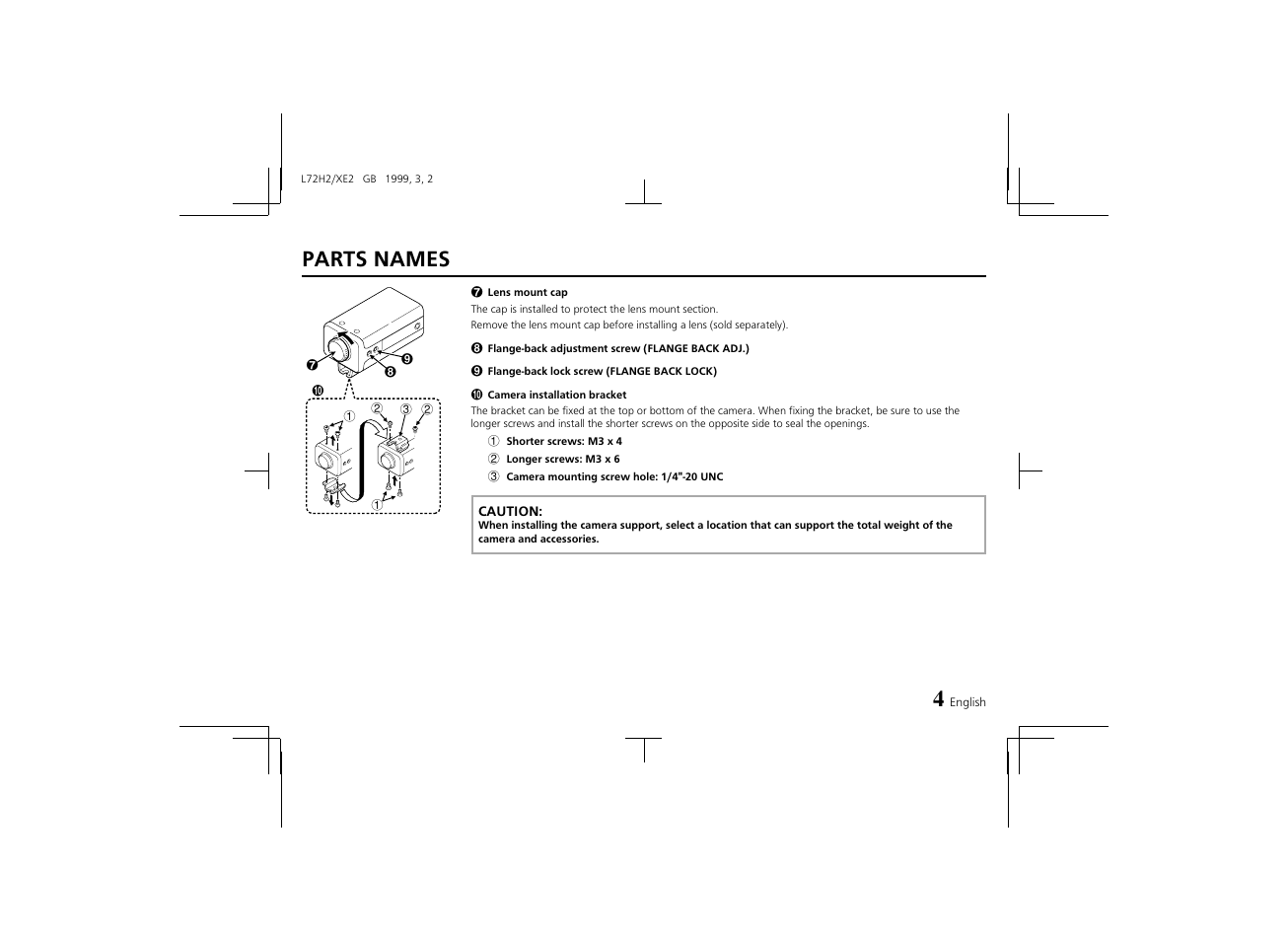 Parts names | Sanyo VCB-3572IRP User Manual | Page 5 / 15