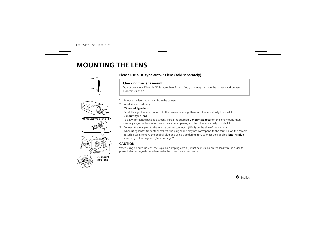 Mounting the lens | Sanyo VCB-3572IRP User Manual | Page 7 / 15