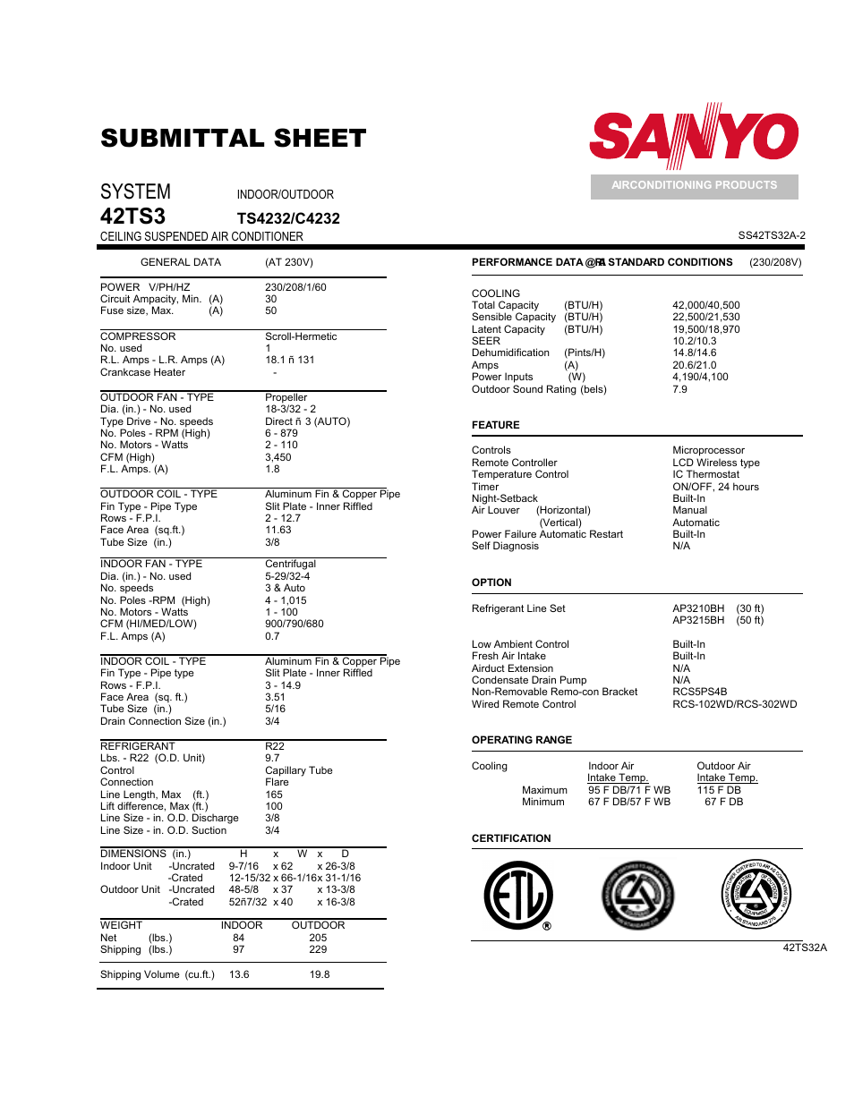 Sanyo 42TS32A User Manual | 3 pages