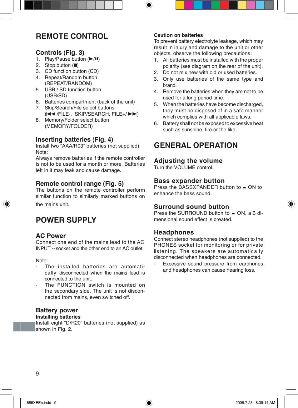 Remote control, Power supply, General operation | Sanyo MCD-UB685M User Manual | Page 10 / 52