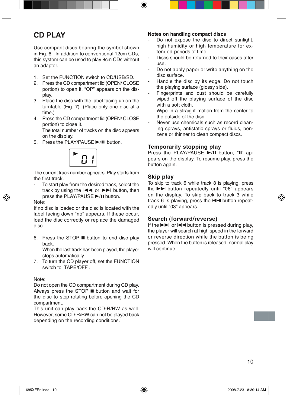 Cd play | Sanyo MCD-UB685M User Manual | Page 11 / 52