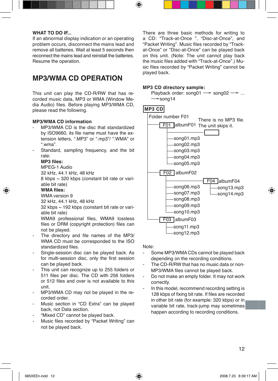 Mp3/wma cd operation | Sanyo MCD-UB685M User Manual | Page 13 / 52