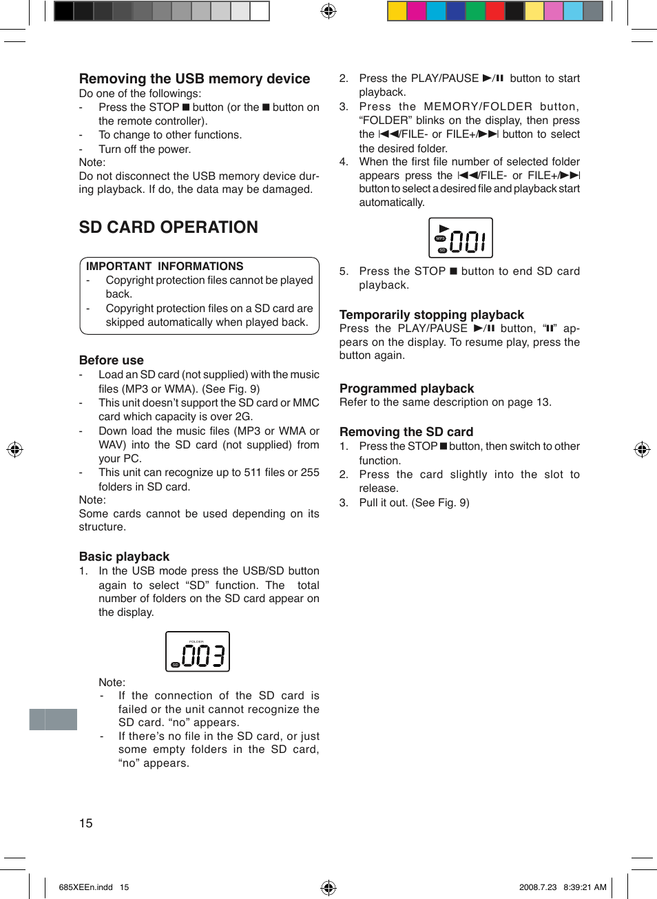 Sd card operation | Sanyo MCD-UB685M User Manual | Page 16 / 52