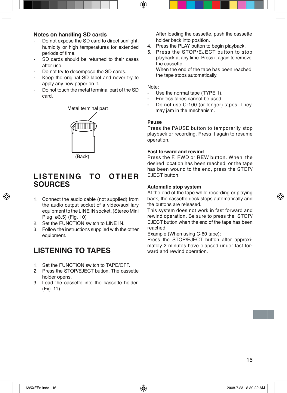 Lis te n in g to oth e r sources, Listening to tapes | Sanyo MCD-UB685M User Manual | Page 17 / 52