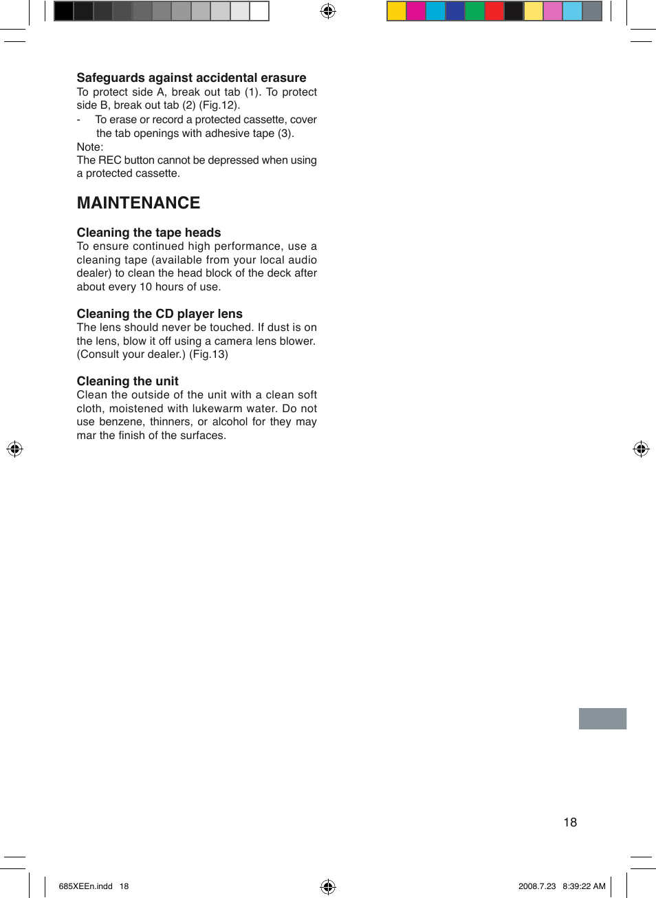 Maintenance | Sanyo MCD-UB685M User Manual | Page 19 / 52