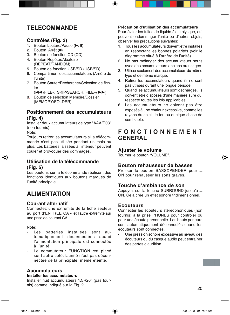 Telecommande, Alimentation | Sanyo MCD-UB685M User Manual | Page 21 / 52