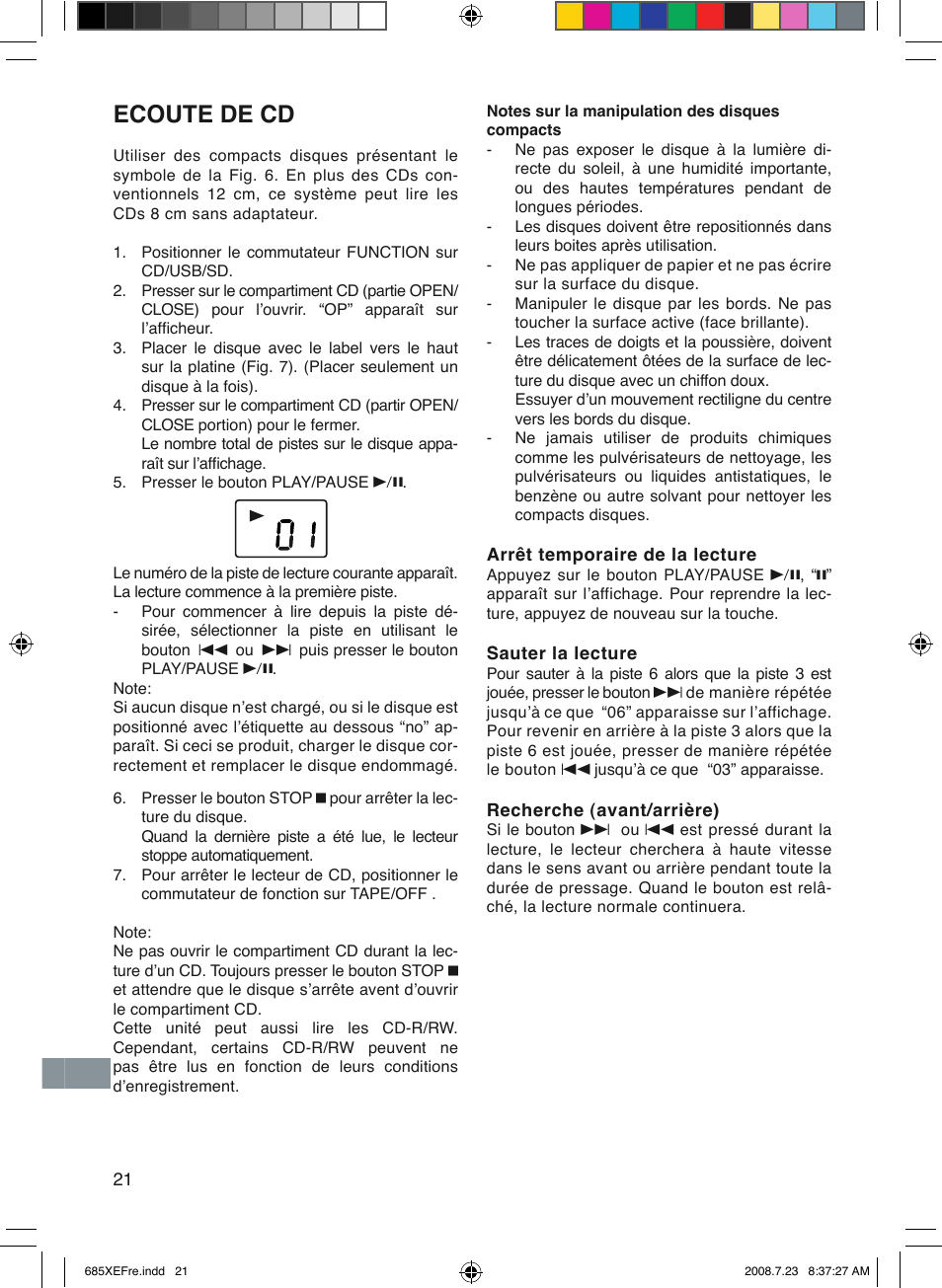 Ecoute de cd | Sanyo MCD-UB685M User Manual | Page 22 / 52