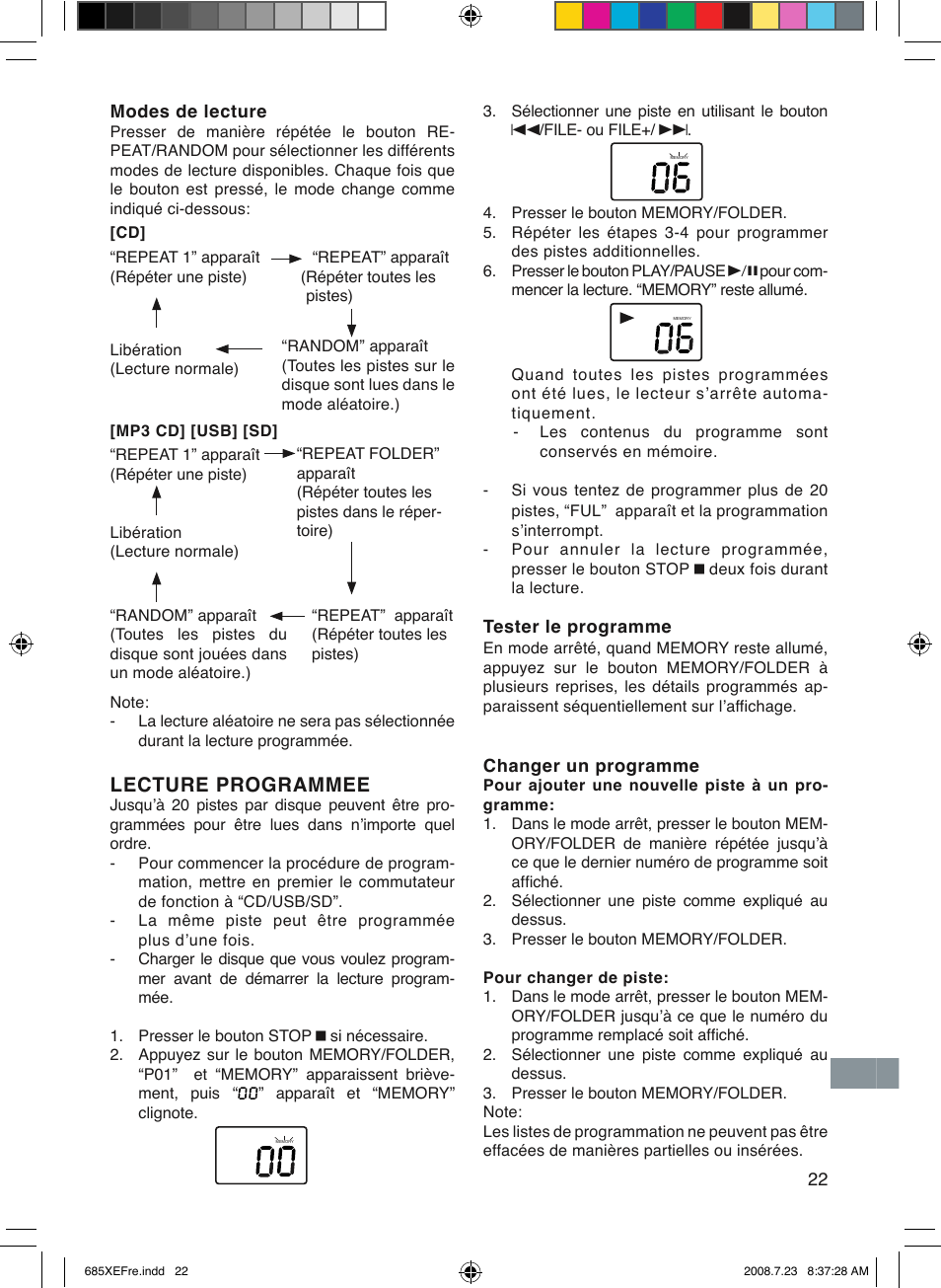 Lecture programmee | Sanyo MCD-UB685M User Manual | Page 23 / 52