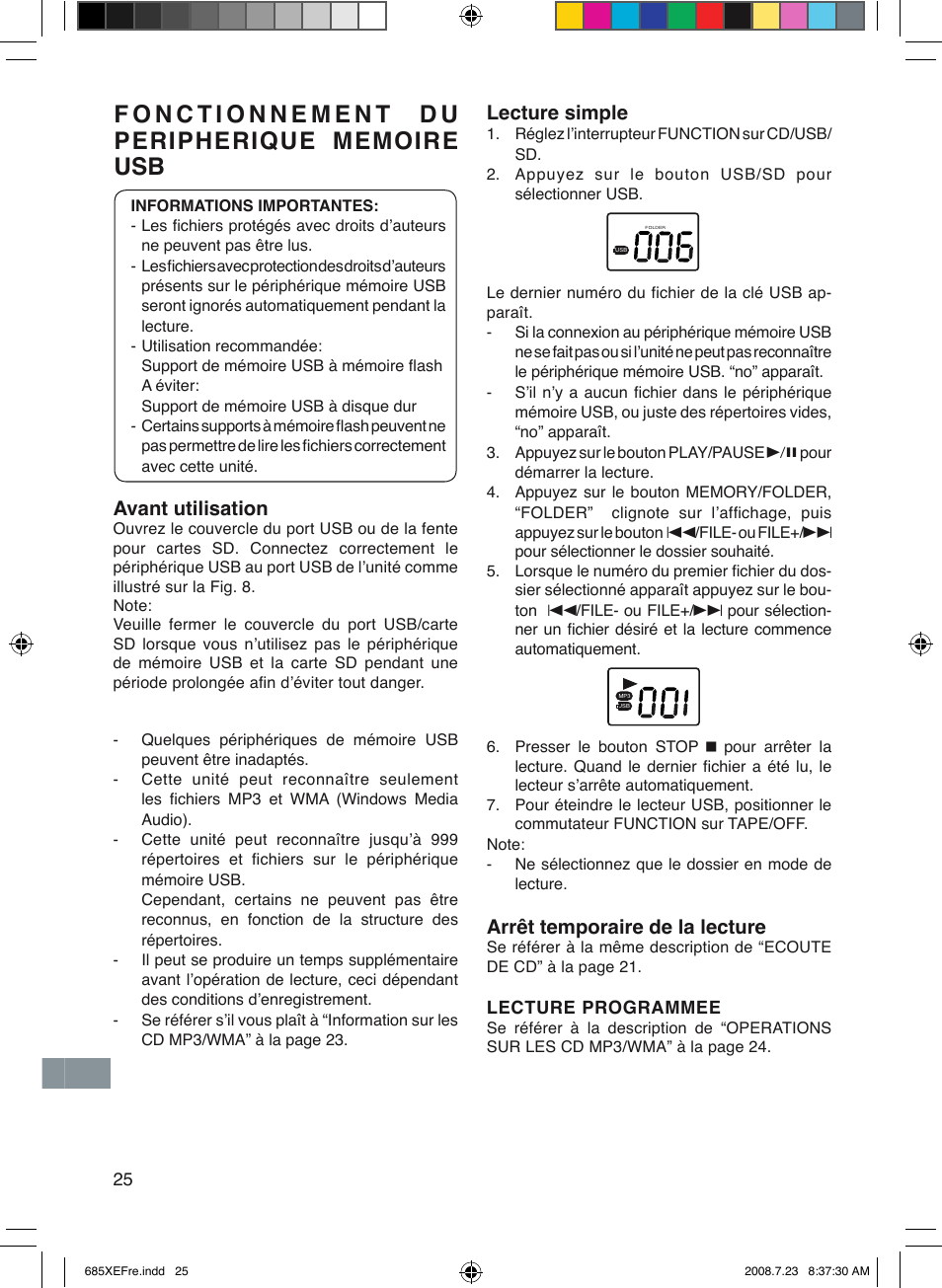 Avant utilisation, Lecture simple, Arrêt temporaire de la lecture | Sanyo MCD-UB685M User Manual | Page 26 / 52