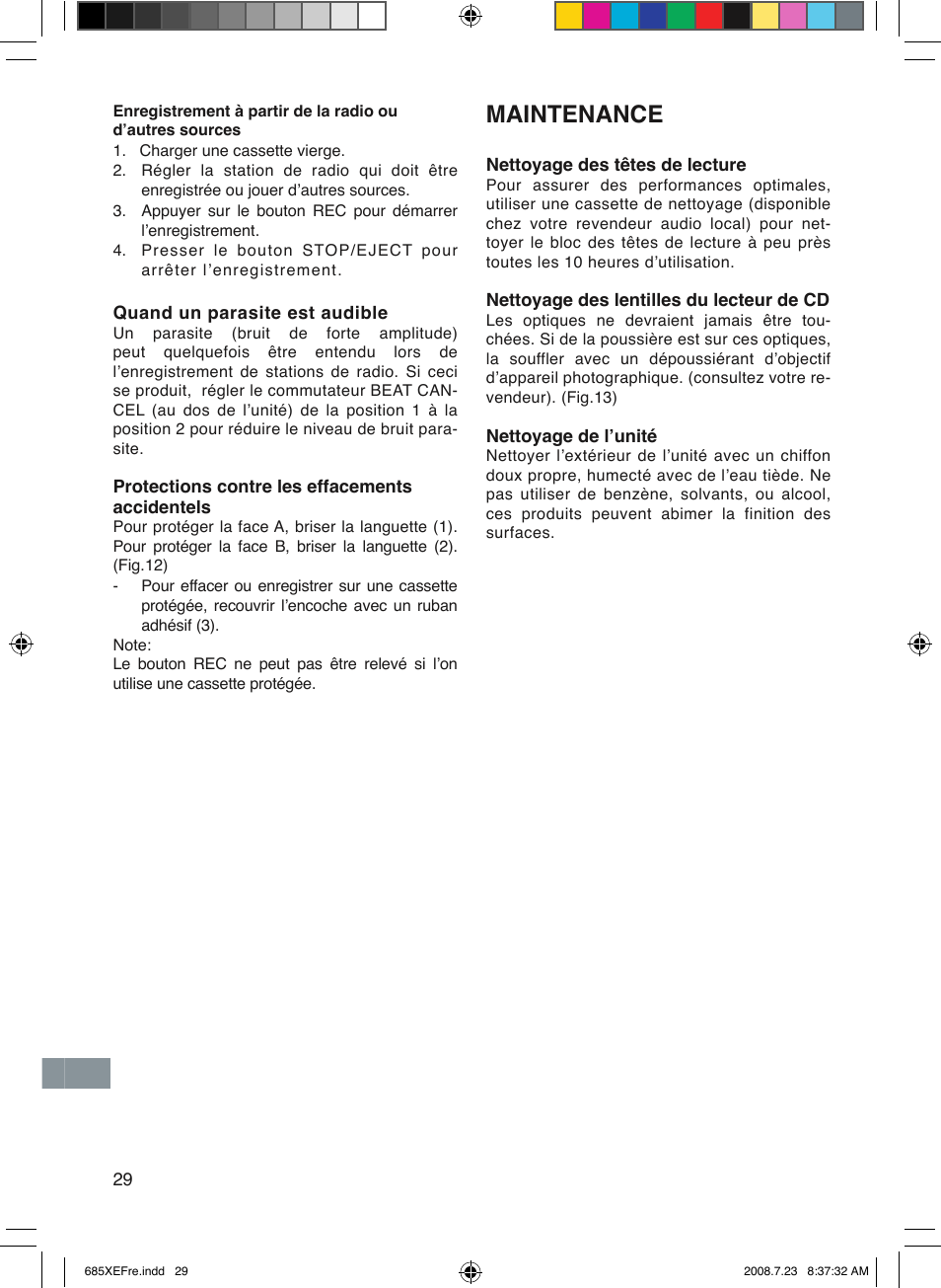 Maintenance | Sanyo MCD-UB685M User Manual | Page 30 / 52