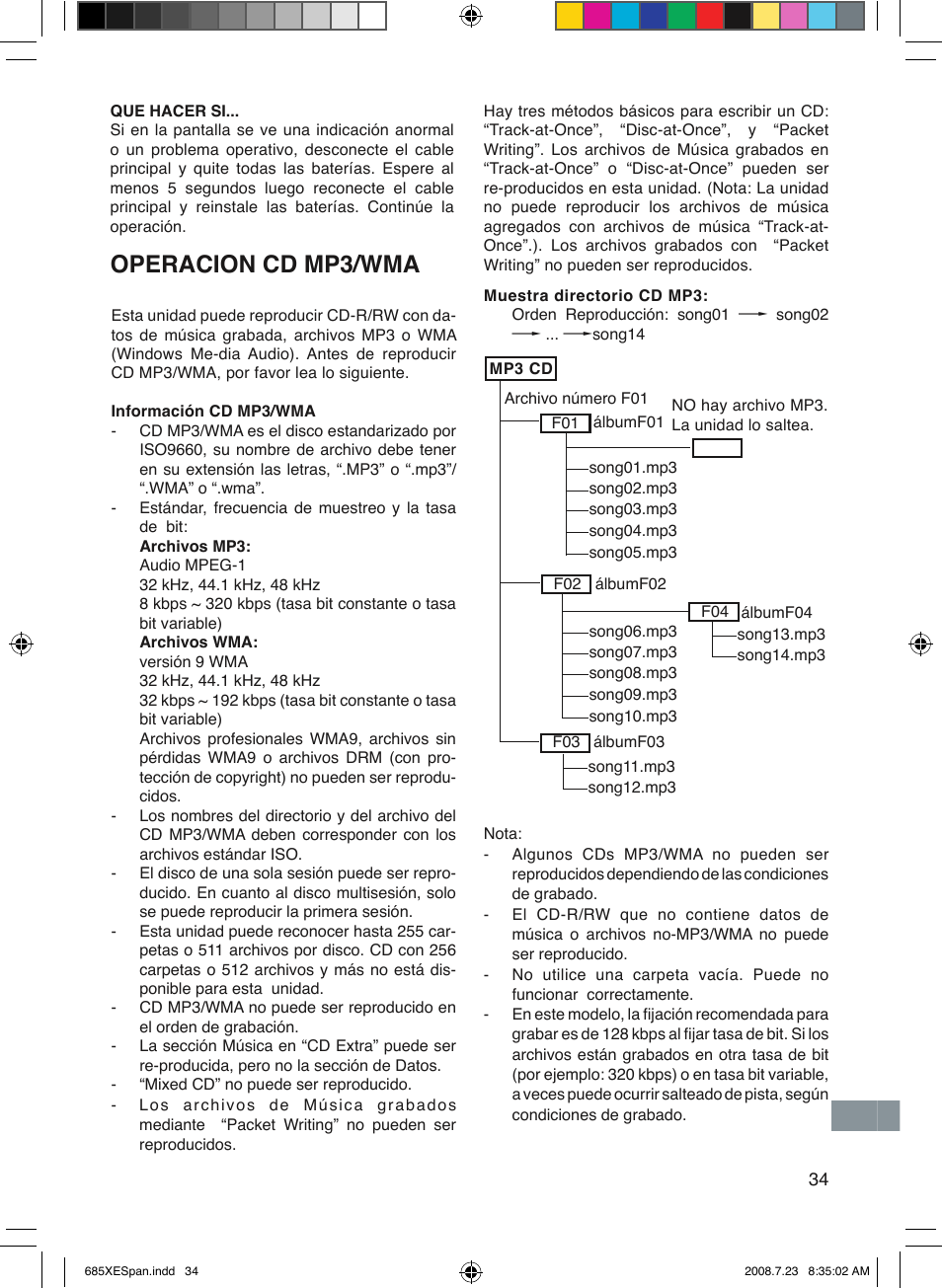 Operacion cd mp3/wma | Sanyo MCD-UB685M User Manual | Page 35 / 52