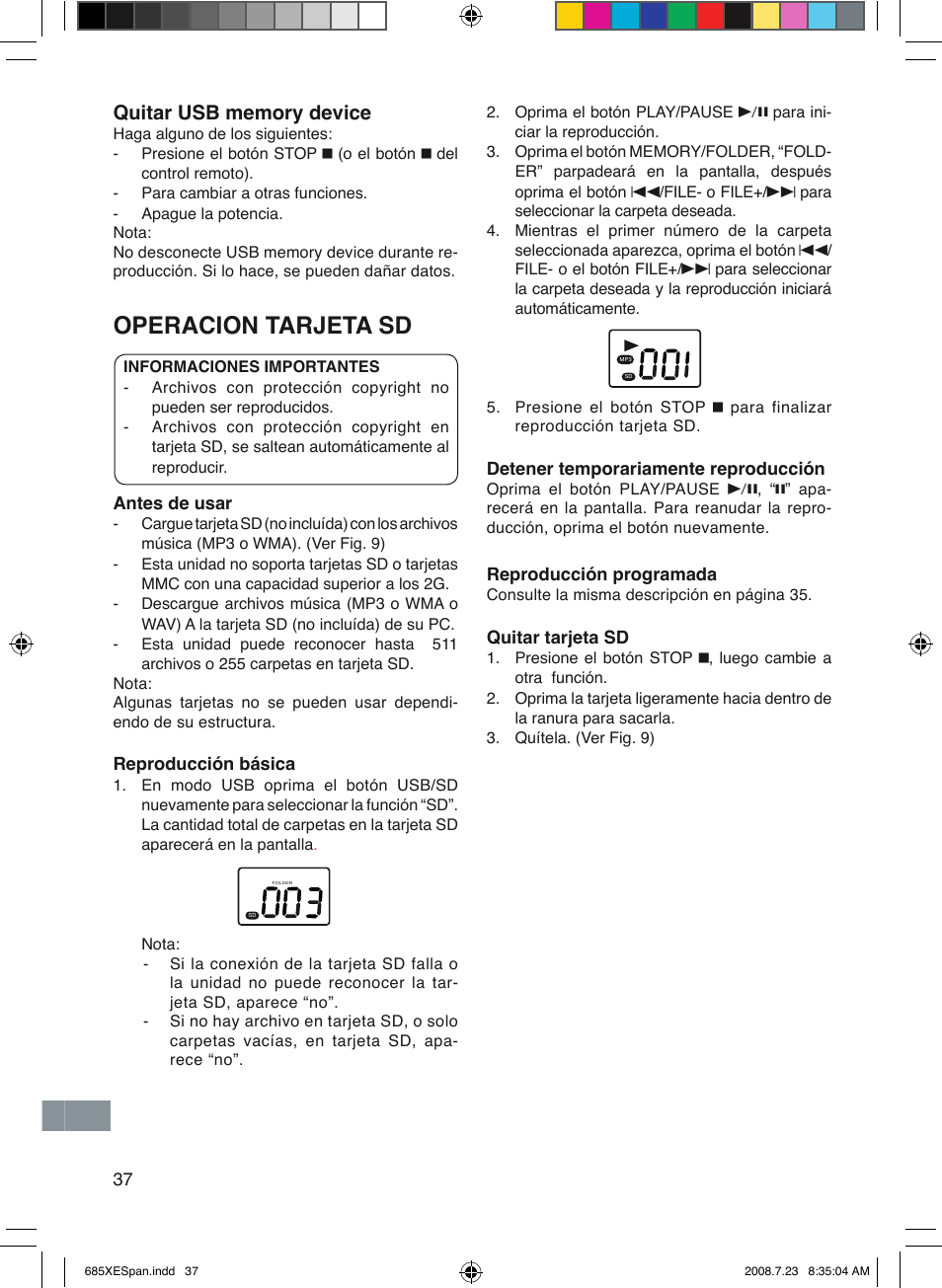 Operacion tarjeta sd | Sanyo MCD-UB685M User Manual | Page 38 / 52