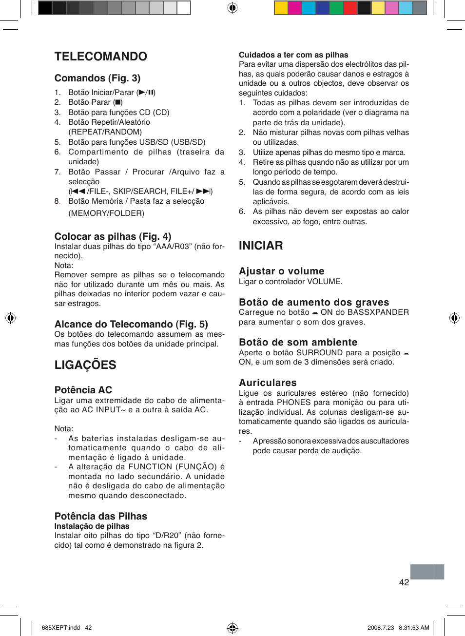 Telecomando, Ligações, Iniciar | Sanyo MCD-UB685M User Manual | Page 43 / 52