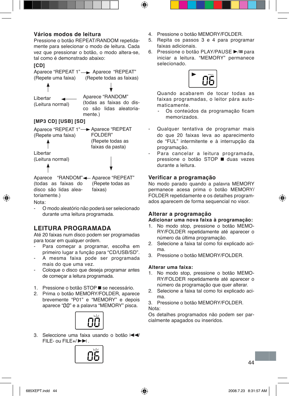 Leitura programada | Sanyo MCD-UB685M User Manual | Page 45 / 52