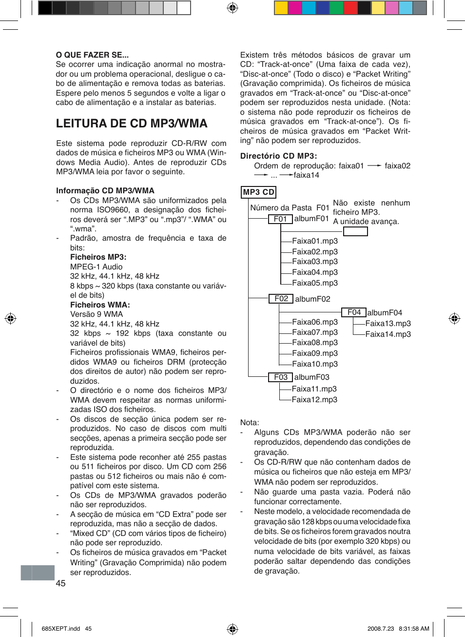 Leitura de cd mp3/wma | Sanyo MCD-UB685M User Manual | Page 46 / 52