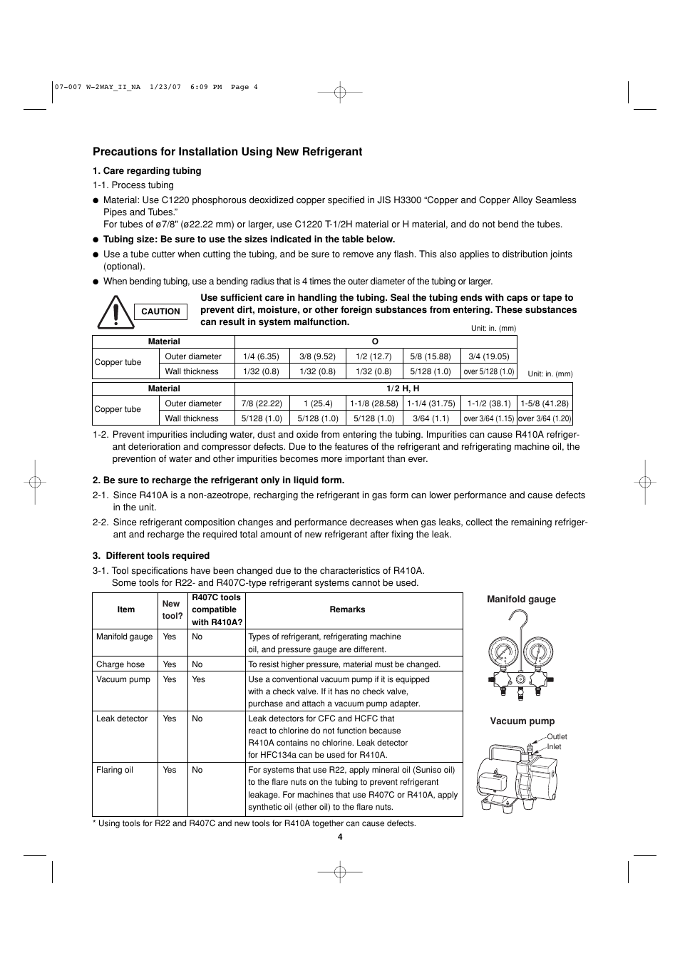 Precautions for installation using new refrigerant | Sanyo R410A User Manual | Page 4 / 96