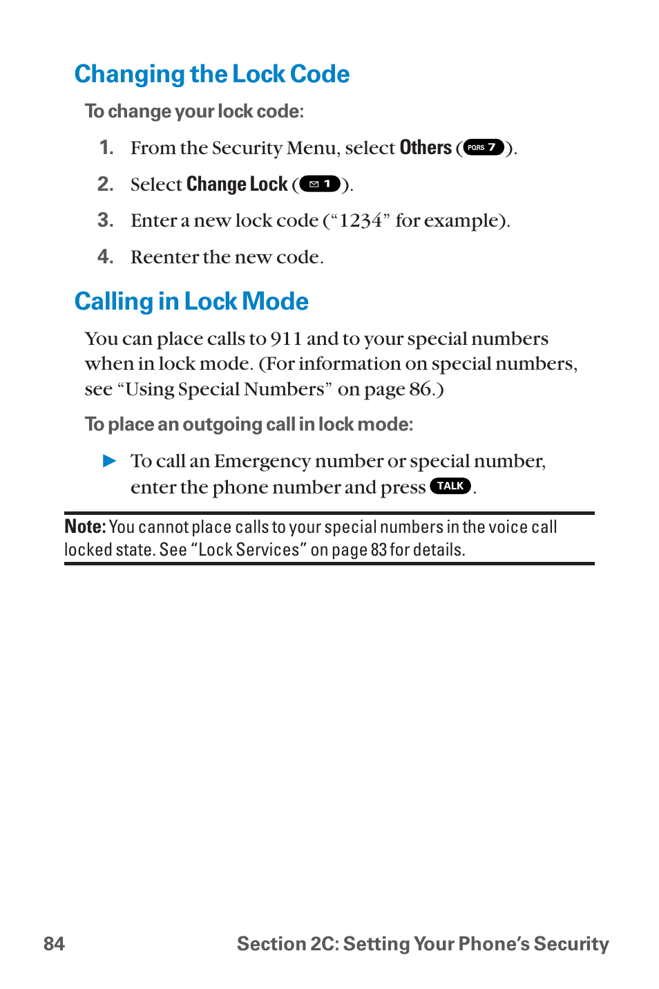 Changing the lock code, Calling in lock mode | Sanyo QWEST SCP-8300 User Manual | Page 100 / 310