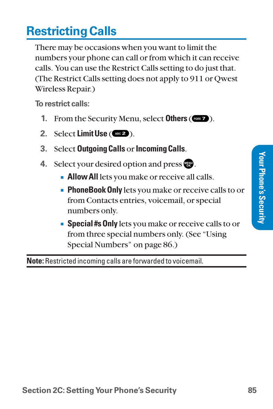 Restricting calls | Sanyo QWEST SCP-8300 User Manual | Page 101 / 310