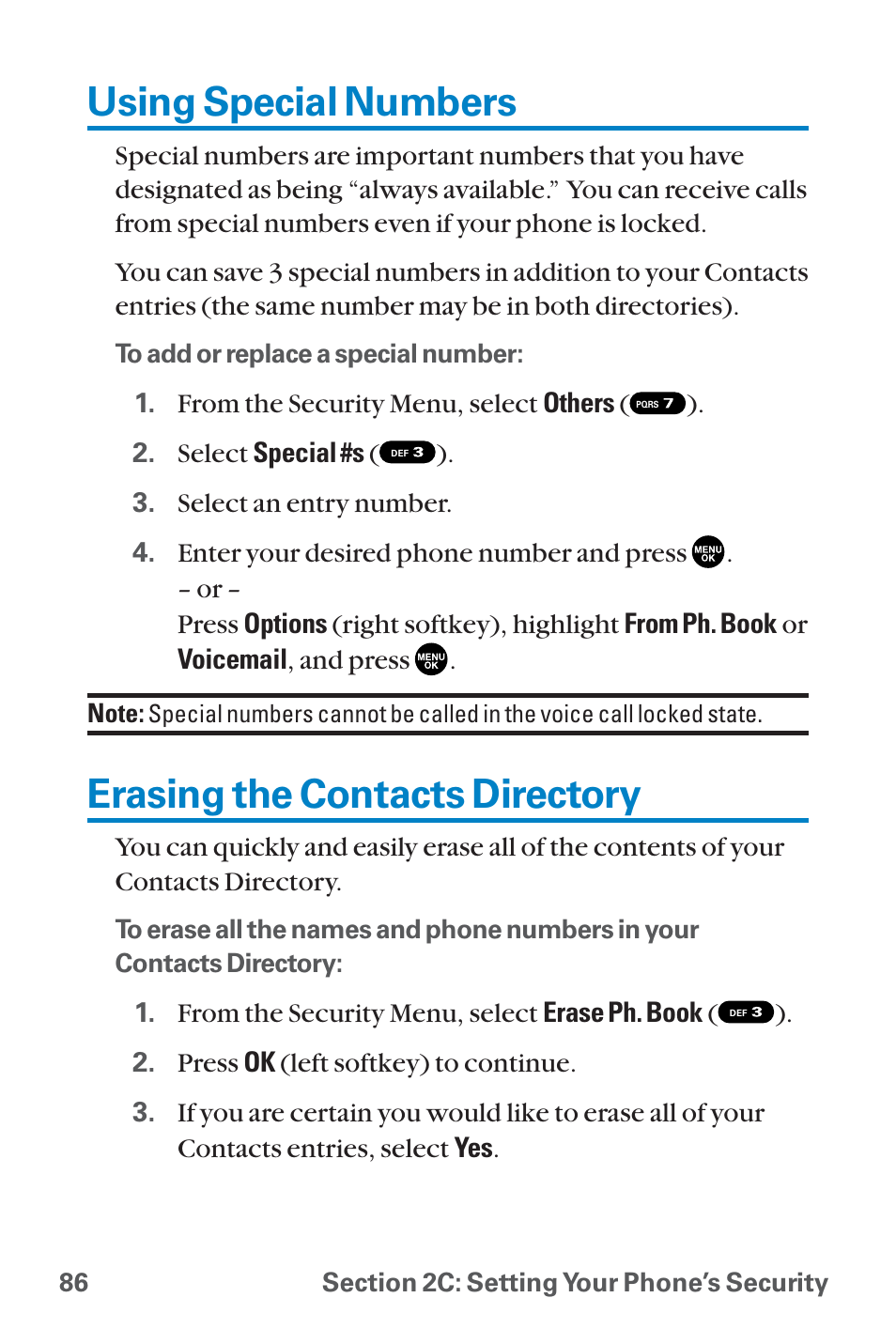 Using special numbers, Erasing the contacts directory | Sanyo QWEST SCP-8300 User Manual | Page 102 / 310