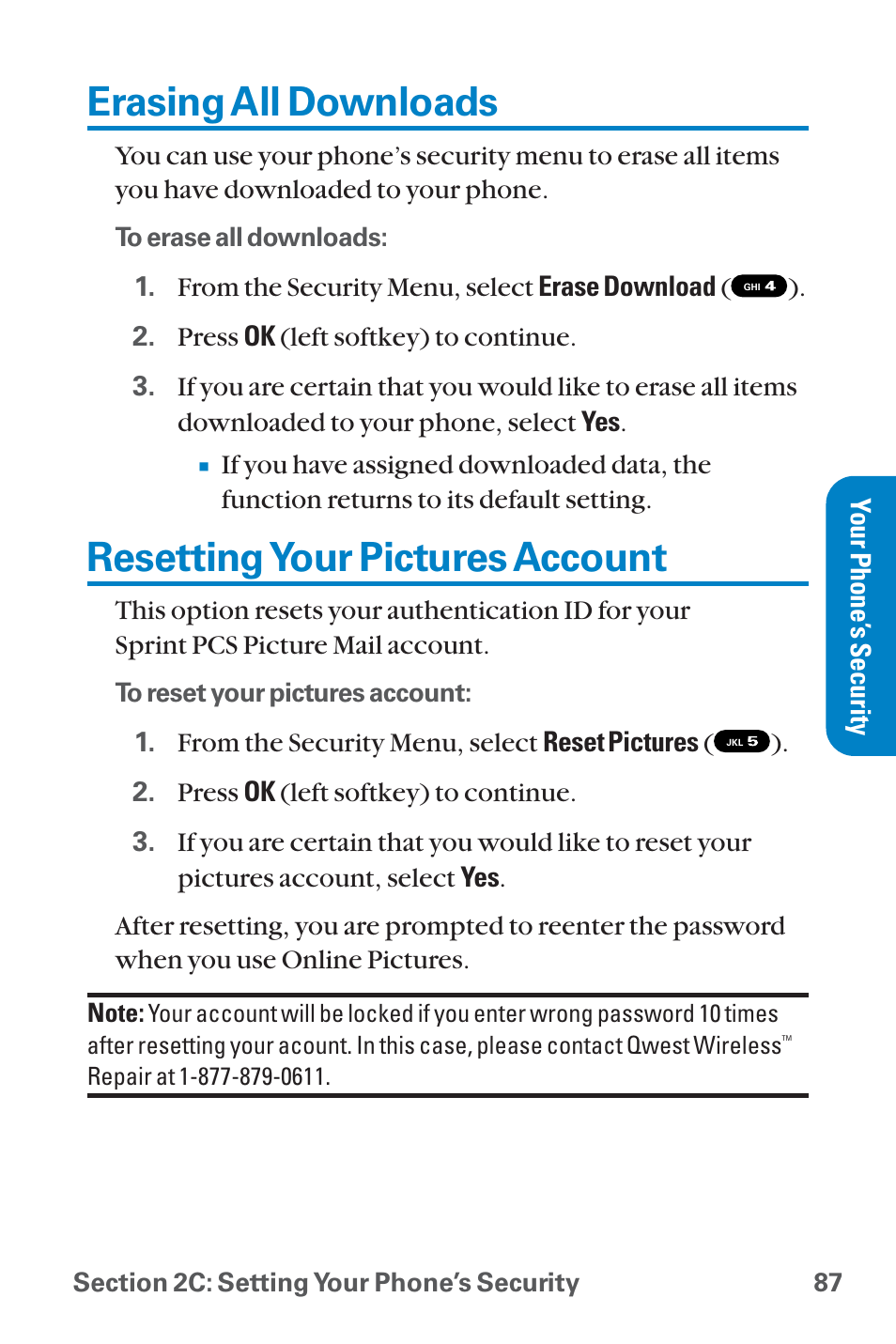 Erasing all downloads, Resetting your pictures account | Sanyo QWEST SCP-8300 User Manual | Page 103 / 310