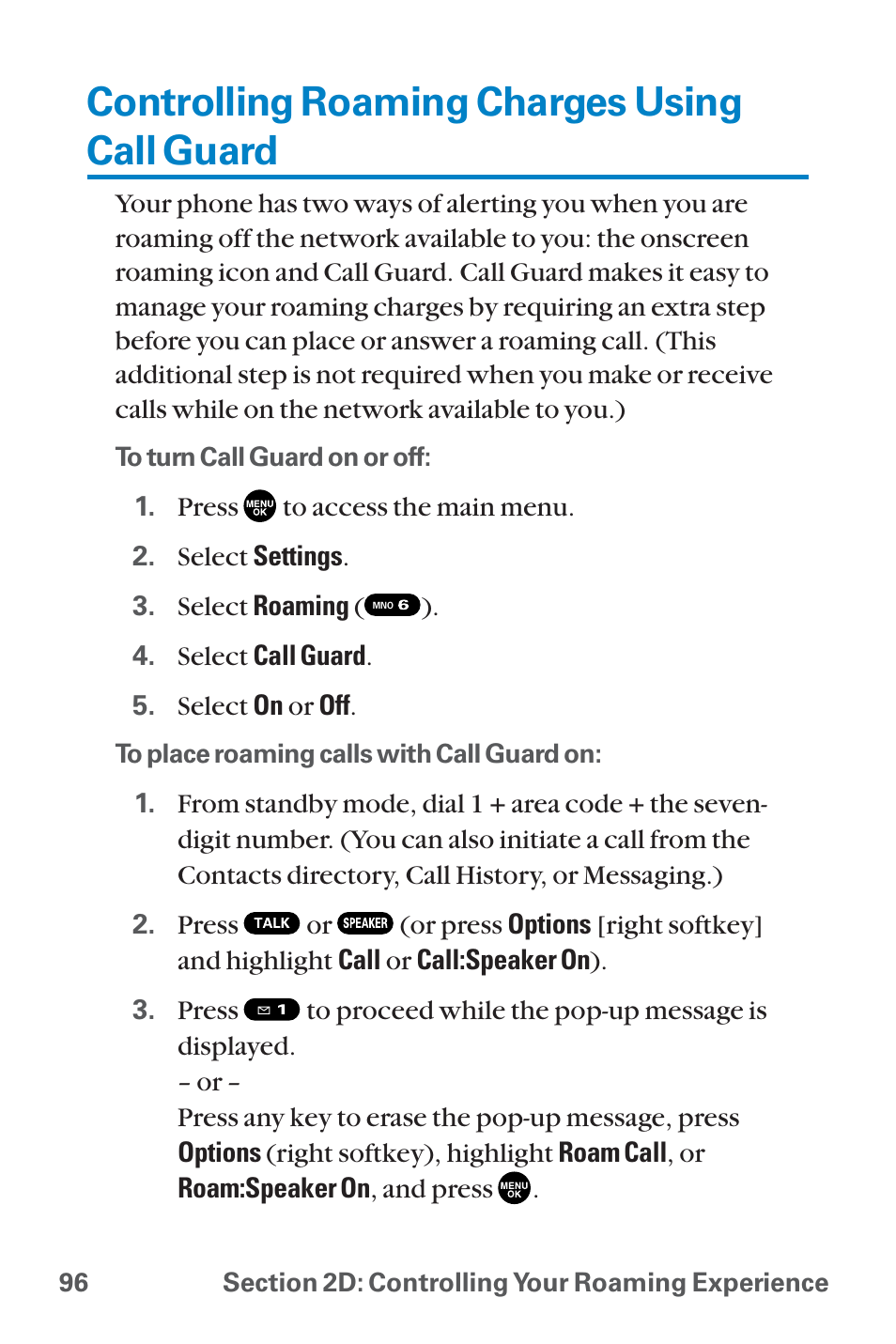 Controlling roaming charges, Controlling roaming charges using call guard | Sanyo QWEST SCP-8300 User Manual | Page 112 / 310