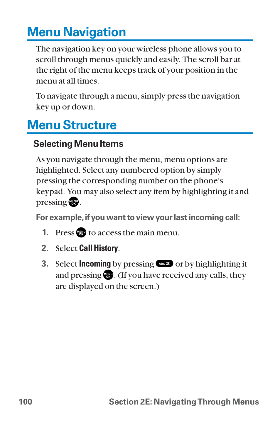 Menu navigation, Menu structure | Sanyo QWEST SCP-8300 User Manual | Page 116 / 310