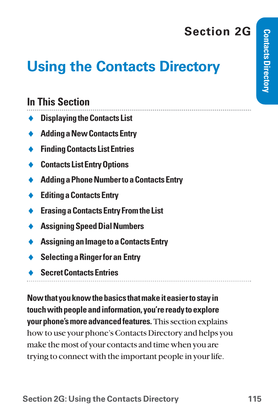 Using the contacts directory | Sanyo QWEST SCP-8300 User Manual | Page 131 / 310