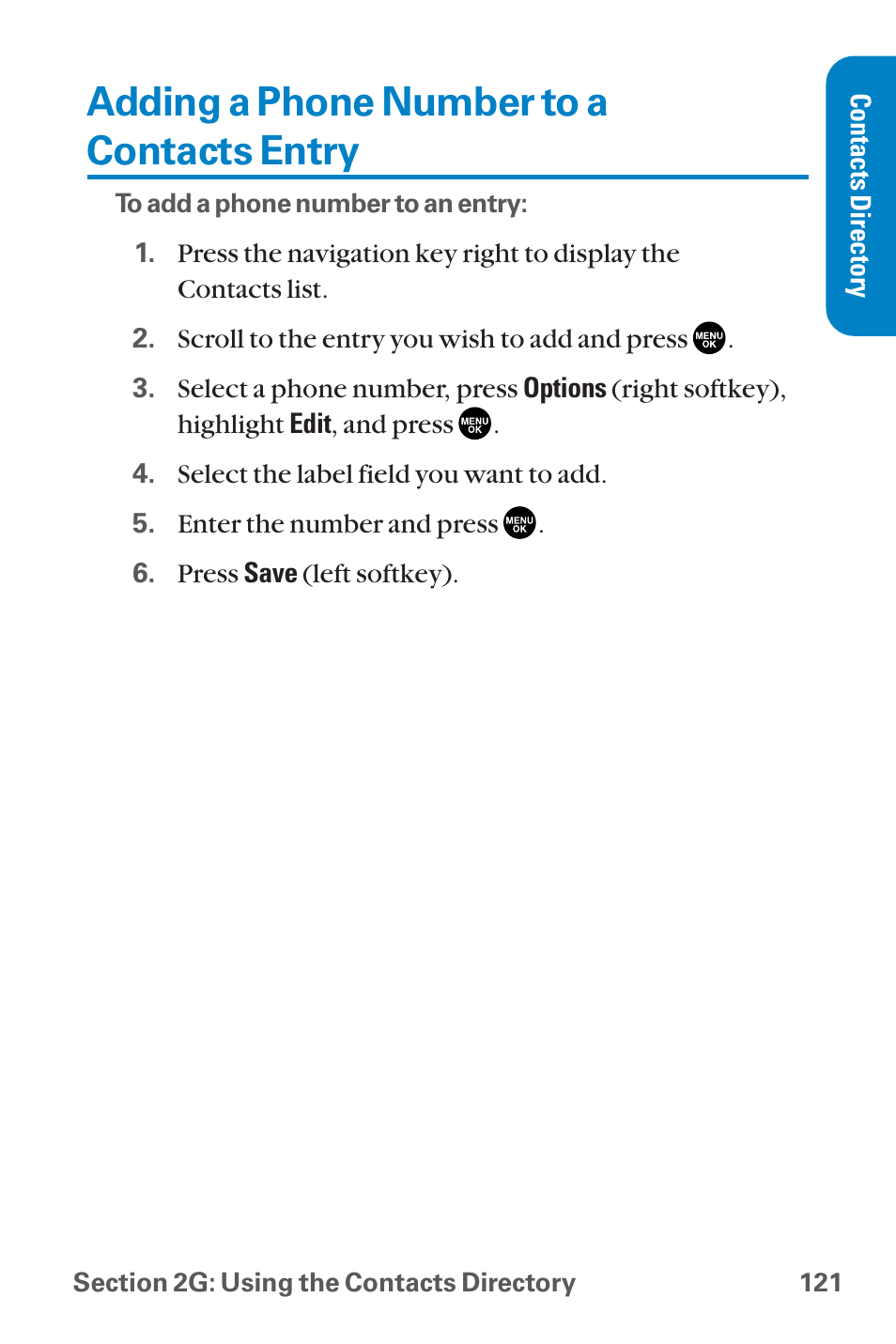 Adding a phone number to a c, Adding a phone number to a contacts entry | Sanyo QWEST SCP-8300 User Manual | Page 137 / 310