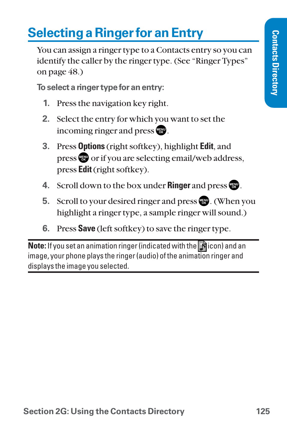 Selecting a ringer for an entry | Sanyo QWEST SCP-8300 User Manual | Page 141 / 310