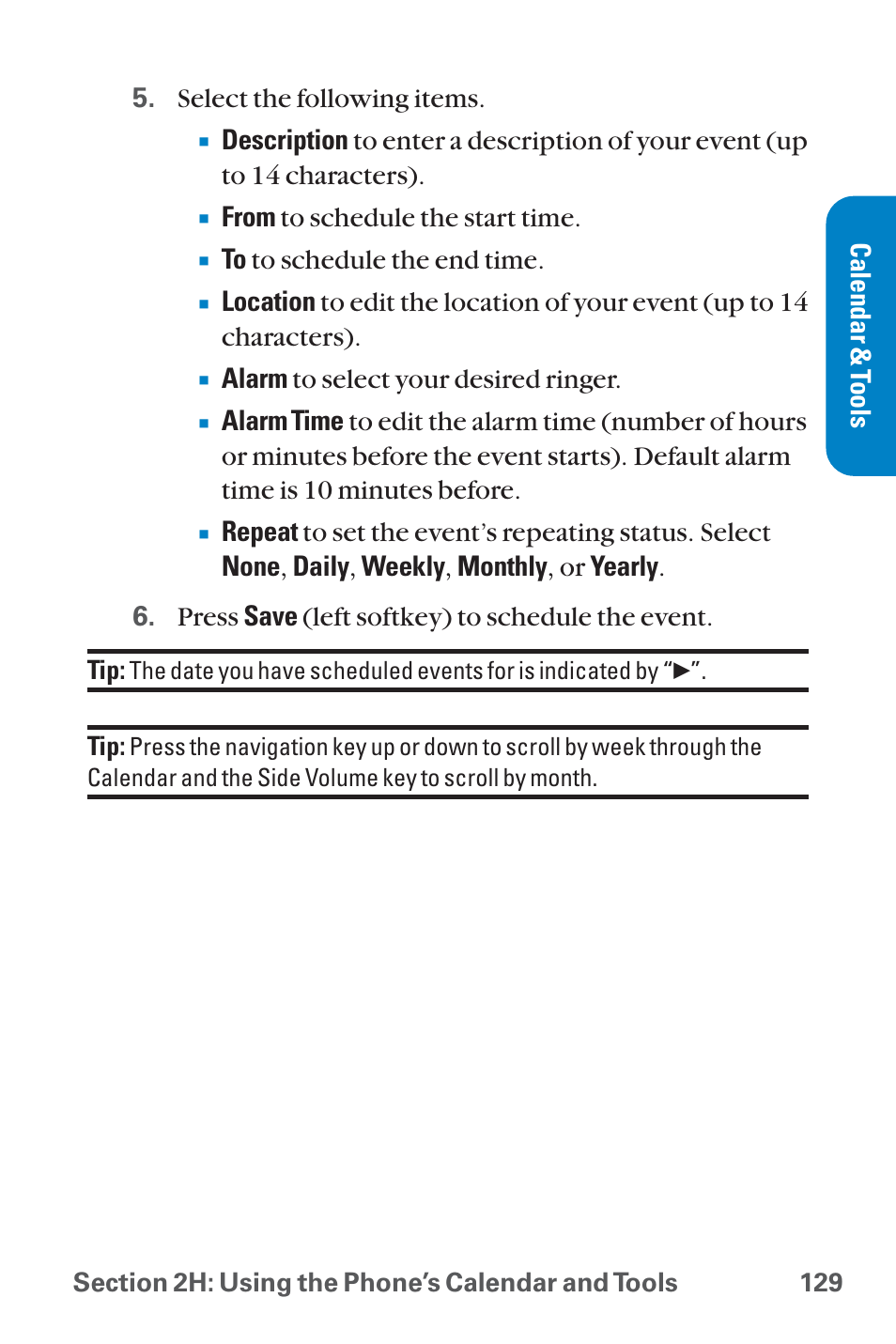 Select the following items, Alarm to select your desired ringer, Calendar & t ools | Sanyo QWEST SCP-8300 User Manual | Page 145 / 310
