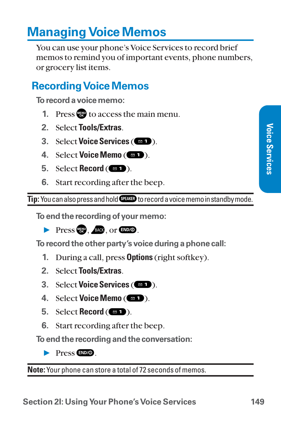 Managing voice memos, Recording voice memos | Sanyo QWEST SCP-8300 User Manual | Page 165 / 310