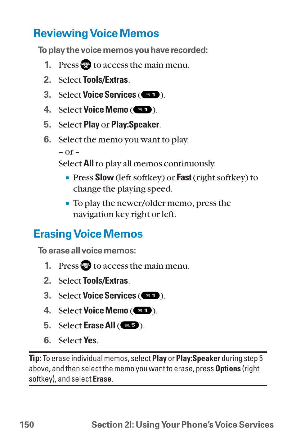 Reviewing voice memos, Erasing voice memos | Sanyo QWEST SCP-8300 User Manual | Page 166 / 310