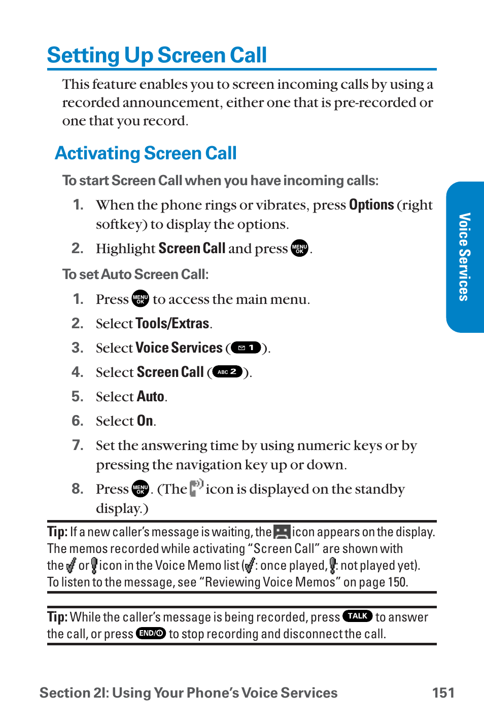 Setting up screen call, Activating screen call | Sanyo QWEST SCP-8300 User Manual | Page 167 / 310