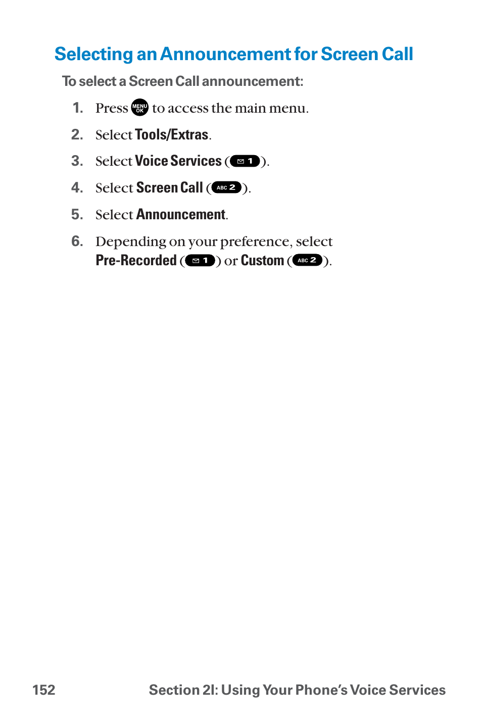 Selecting an announcement fo, Selecting an announcement for screen call | Sanyo QWEST SCP-8300 User Manual | Page 168 / 310