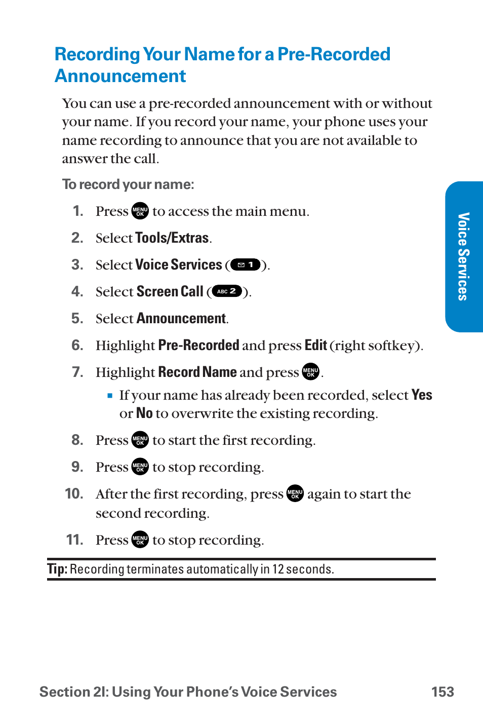 Recording your name for a pr | Sanyo QWEST SCP-8300 User Manual | Page 169 / 310