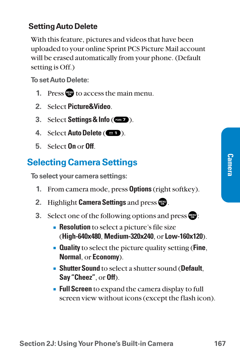 Selecting camera settings | Sanyo QWEST SCP-8300 User Manual | Page 183 / 310