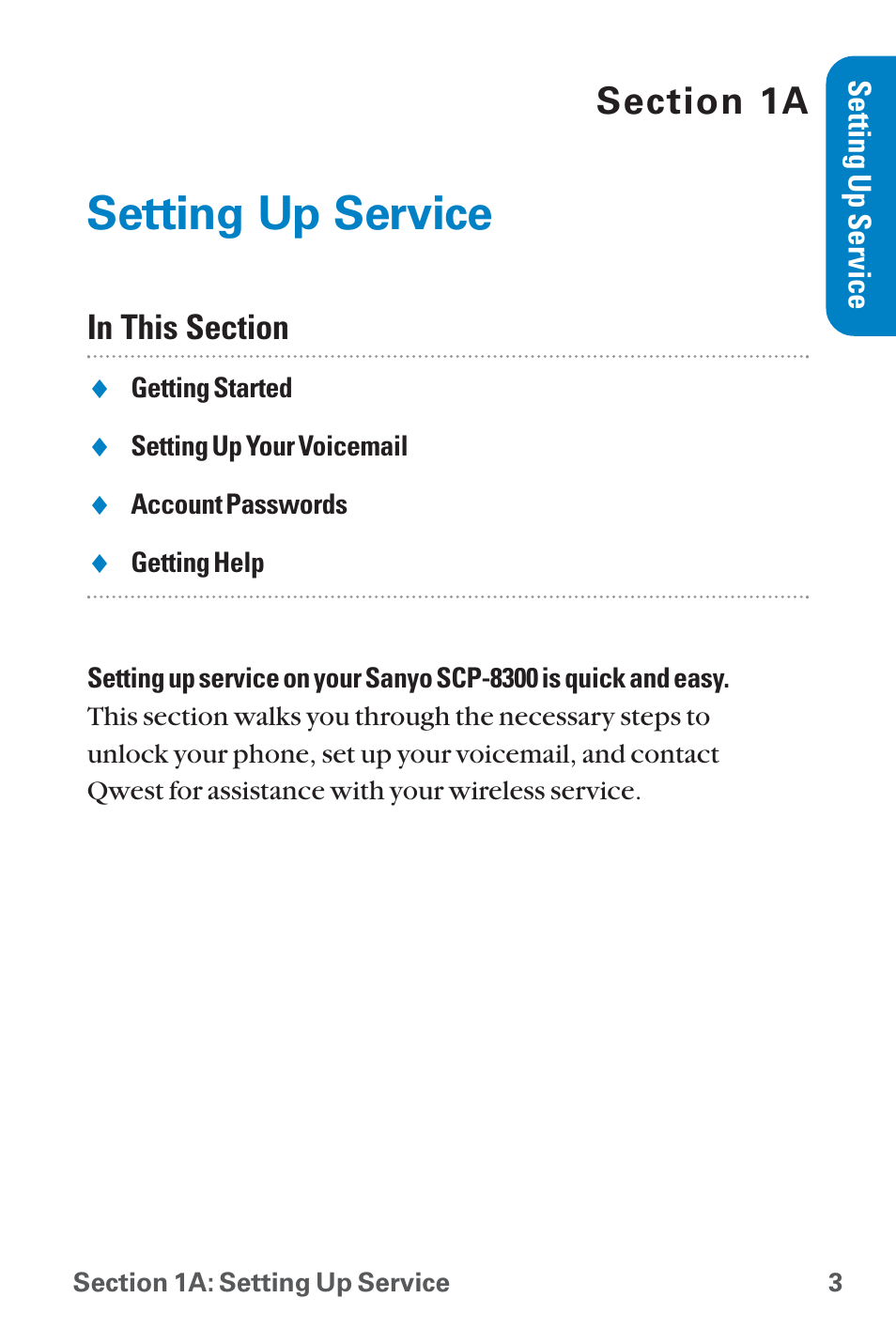 Setting up service | Sanyo QWEST SCP-8300 User Manual | Page 19 / 310