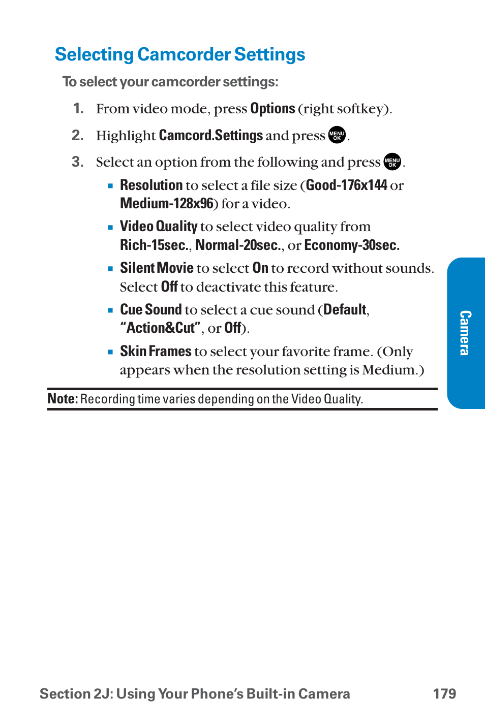 Selecting camcorder settings | Sanyo QWEST SCP-8300 User Manual | Page 195 / 310